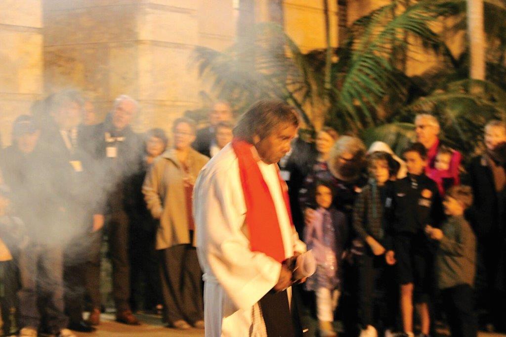 Rev Sealin Garlett before the ordination of Rev Sam Dinah and Rev Robert Jetta at the traditional smoking ceremony. 